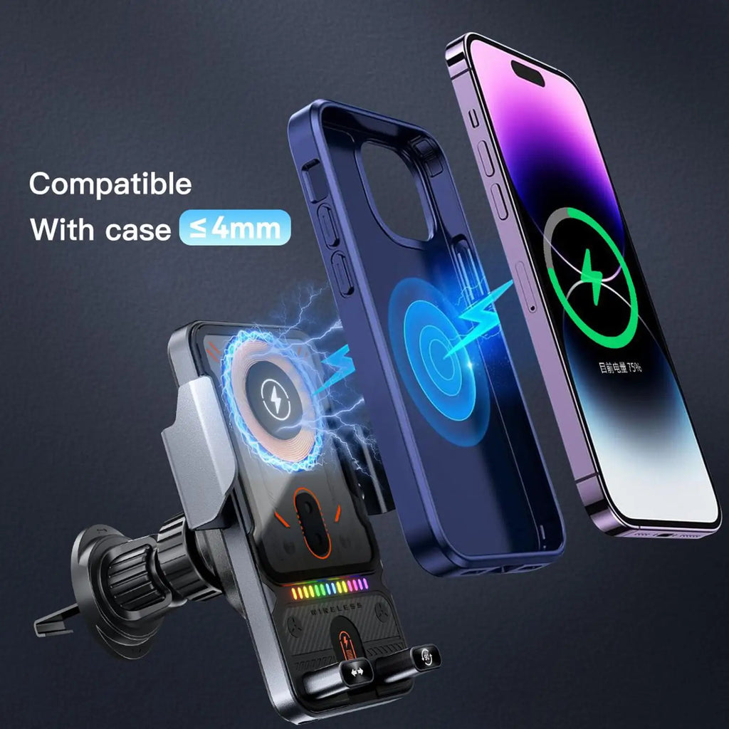 15W Wireless Car Charger Mount — Auto-Clamp, 360° Rotation & Air Vent Grip