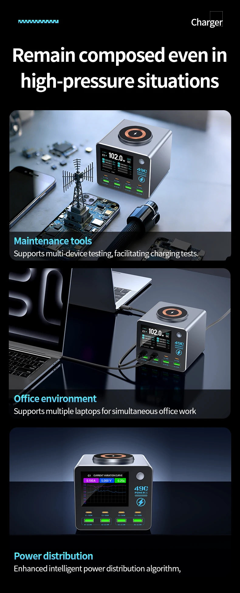 140W Smart Digital Charging Station — 8 Ports, Wireless & GaN Technology