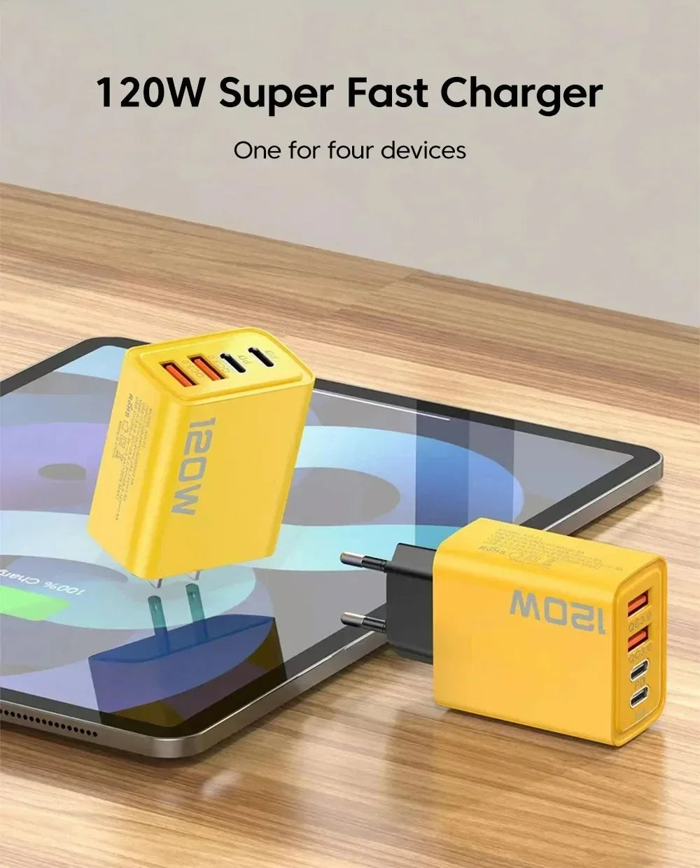 120W 4-Port USB-C Fast Charger — Charge 4 Devices at Once