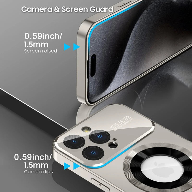 Luxury MagSafe Glass Camera iPhone Case | Magnetic Wireless Charging Cover