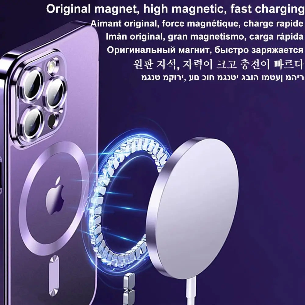 Magnetic Phone Case with Camera Lens Protector – MagSafe Compatible, Multi-Color