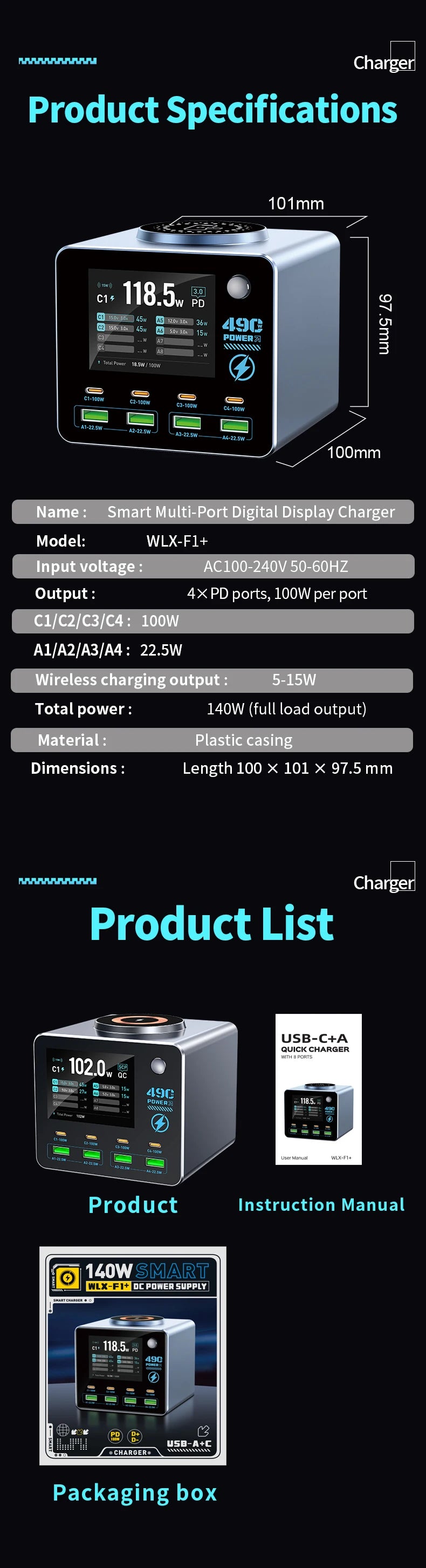 140W Smart Digital Charging Station — 8 Ports, Wireless & GaN Technology