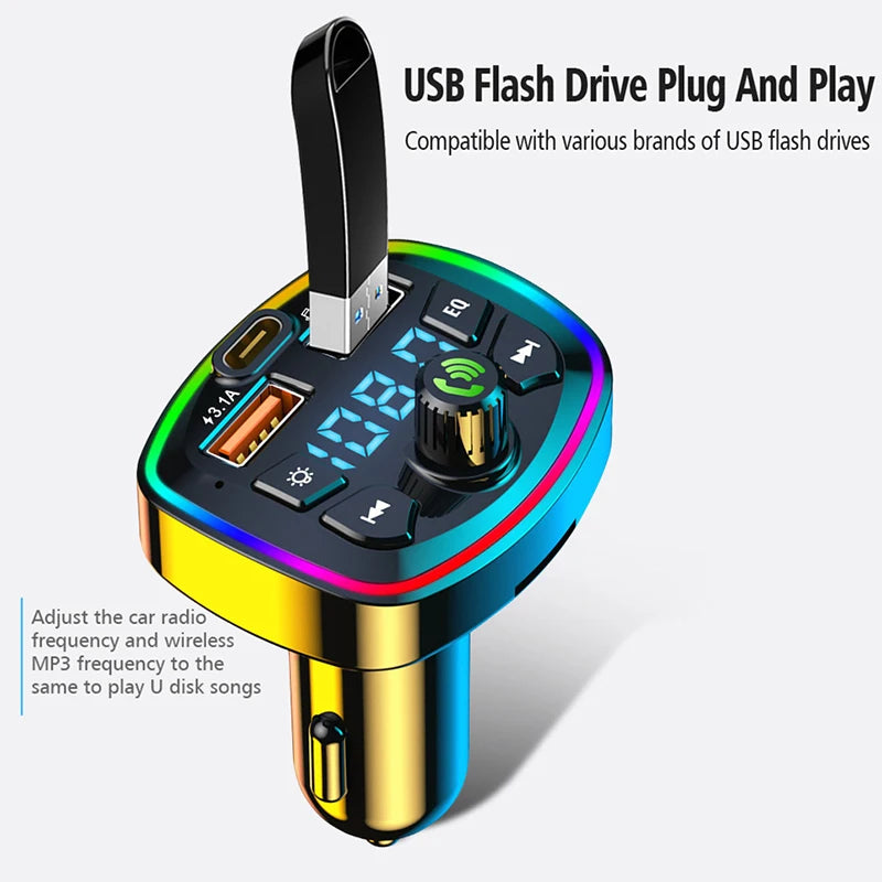 Car Bluetooth 5.0 FM Transmitter | Dual USB Fast Charger & Hands-Free Kit