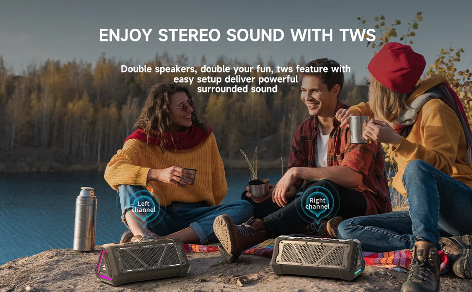 40W Outdoor Bluetooth Speaker – IPX7 Waterproof, RGB Lights, TWS, Micro SD, 12H Playtime