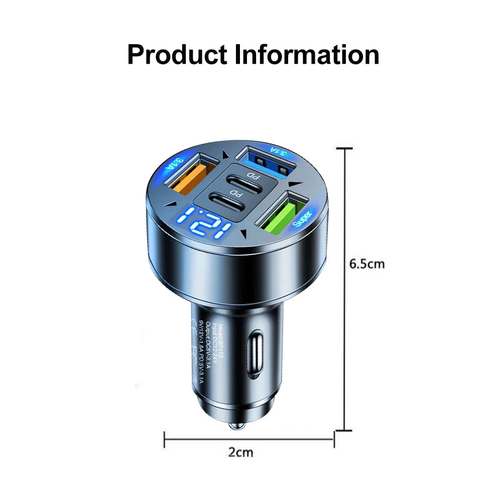 Multi-Port Fast Car Charger — USB-C PD & QC 3.0 for iPhone, Samsung & More