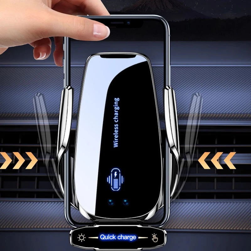 Universal Car Phone Holder — Wireless & Wired Charging for iPhone, Android & USB-C