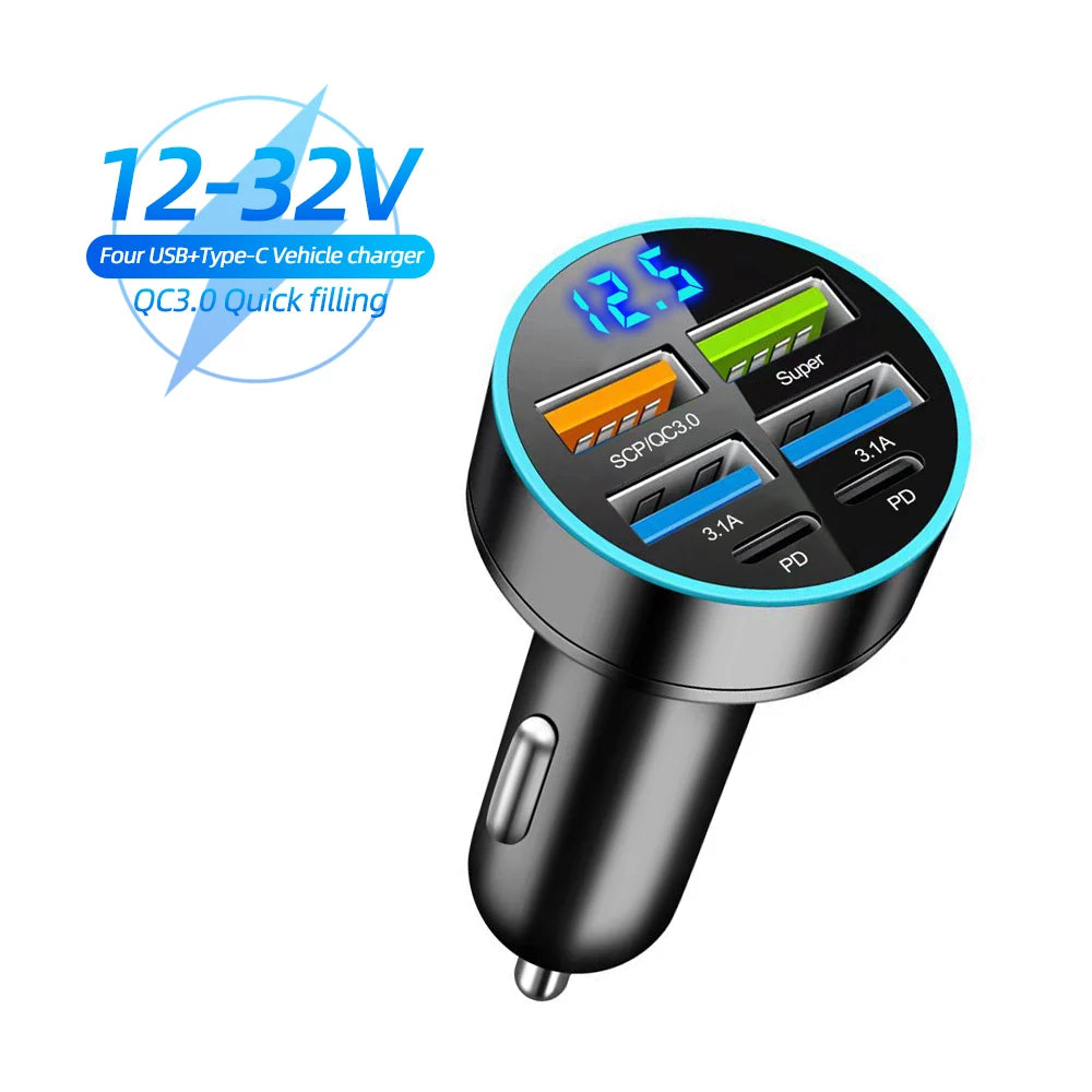 Multi-Port Fast Car Charger — USB-C PD & QC 3.0 for iPhone, Samsung & More