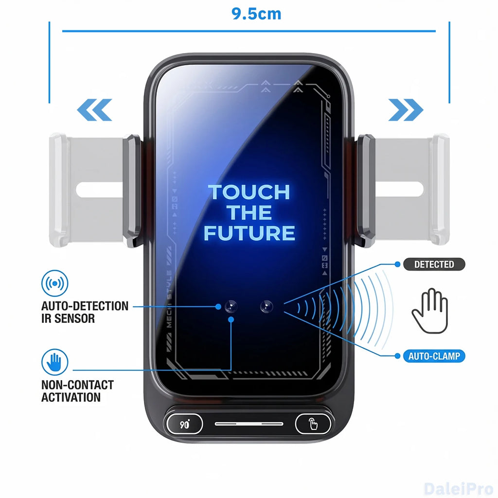 Smart Auto-Sensing Car Phone Mount — 15W Wireless Charging, One-Touch Release & 90° Rotation