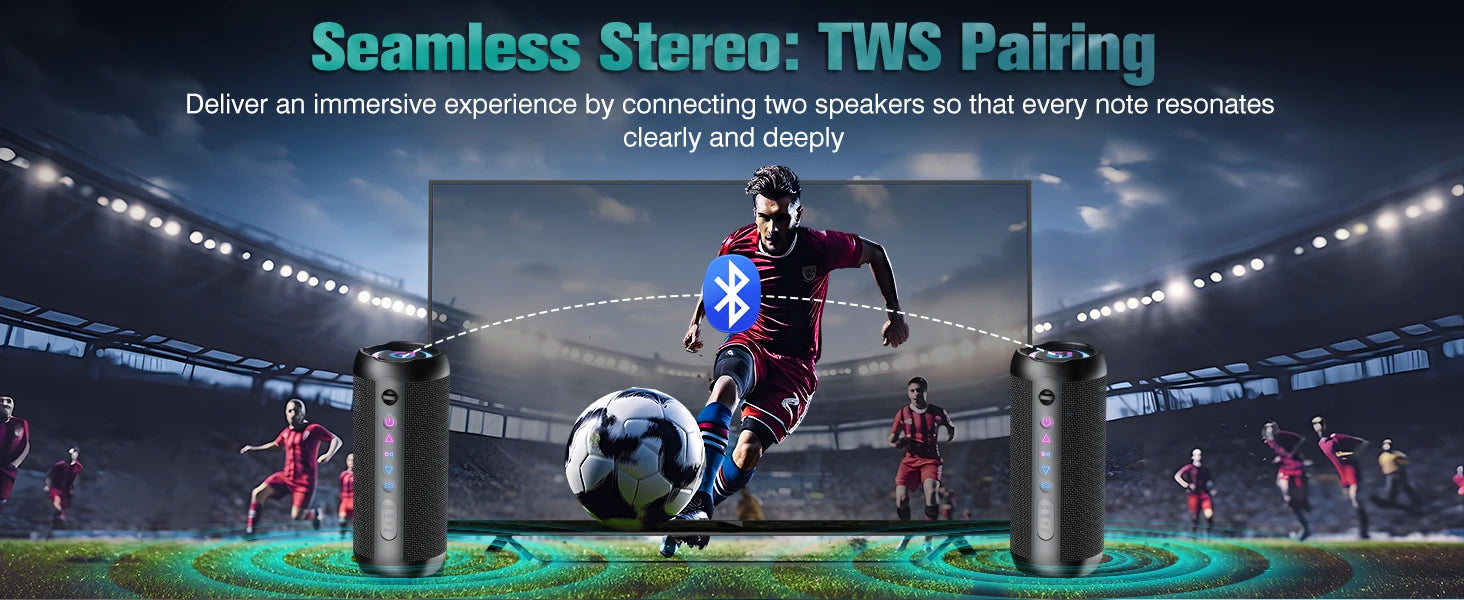30W Portable Bluetooth Speaker – Deep Bass, RGB Lights, IPX7 Waterproof, 30H Playtime
