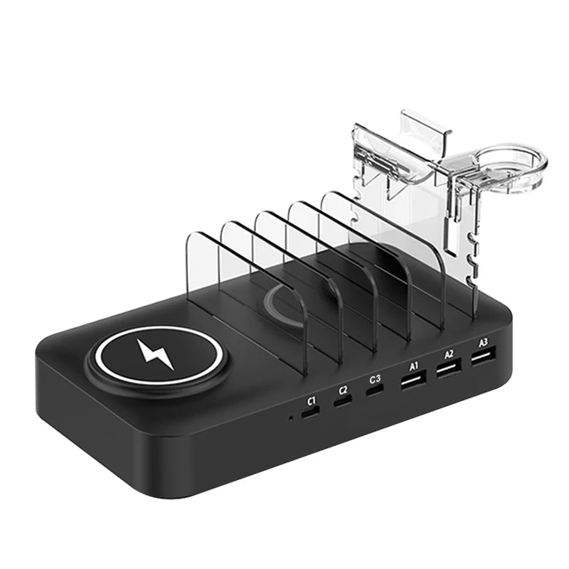 9-in-1 Multifunctional Charging Station — Wireless + USB-C + USB-A for Phones, Watches & Earbuds