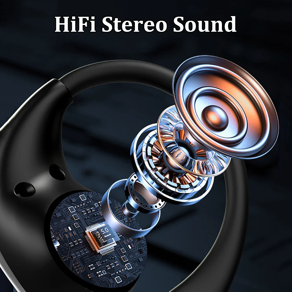 Bluetooth 5.4 Ear Hook Earbuds – HiFi Stereo, ANC, LED Display, Touch Control