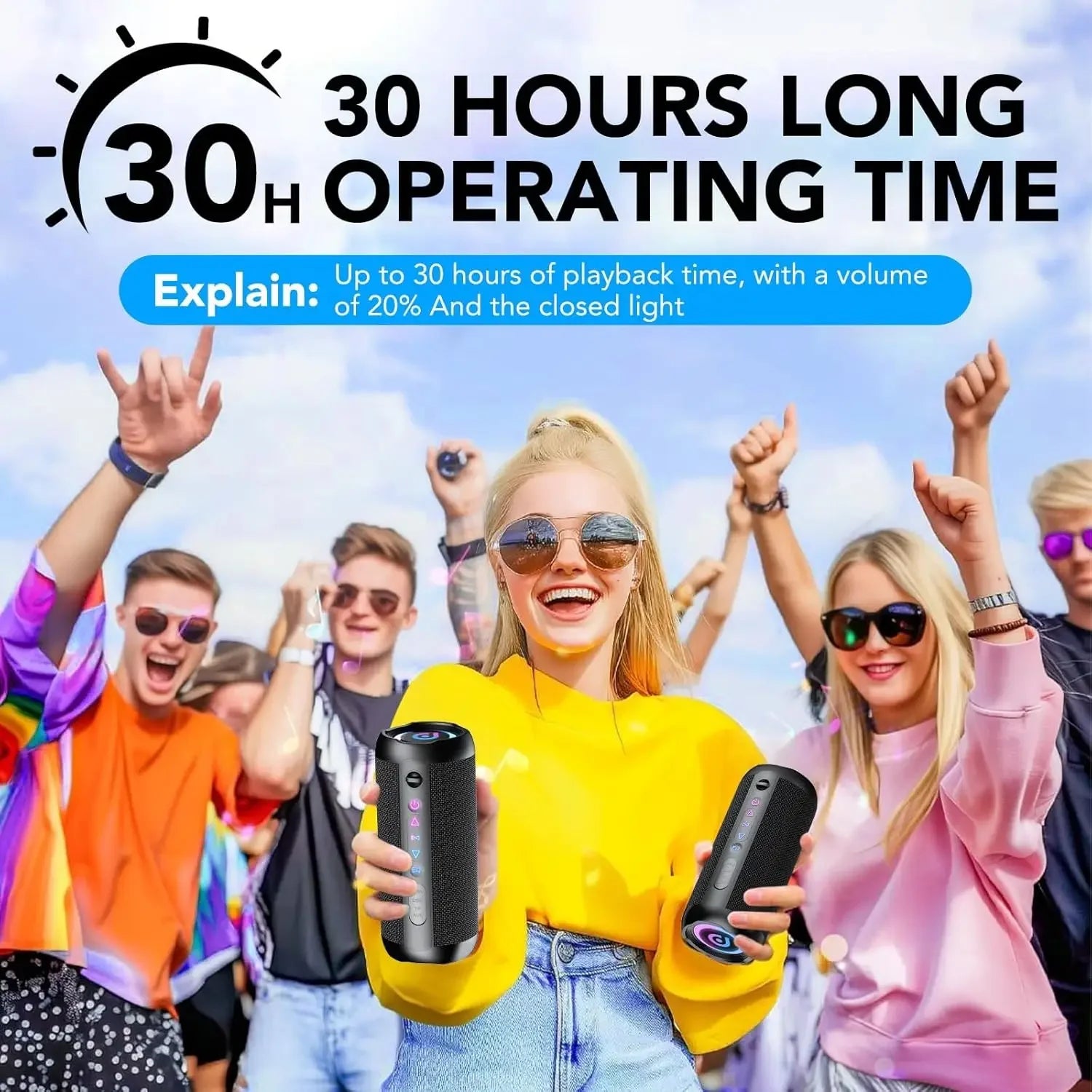 30W Portable Bluetooth Speaker – Deep Bass, RGB Lights, IPX7 Waterproof, 30H Playtime