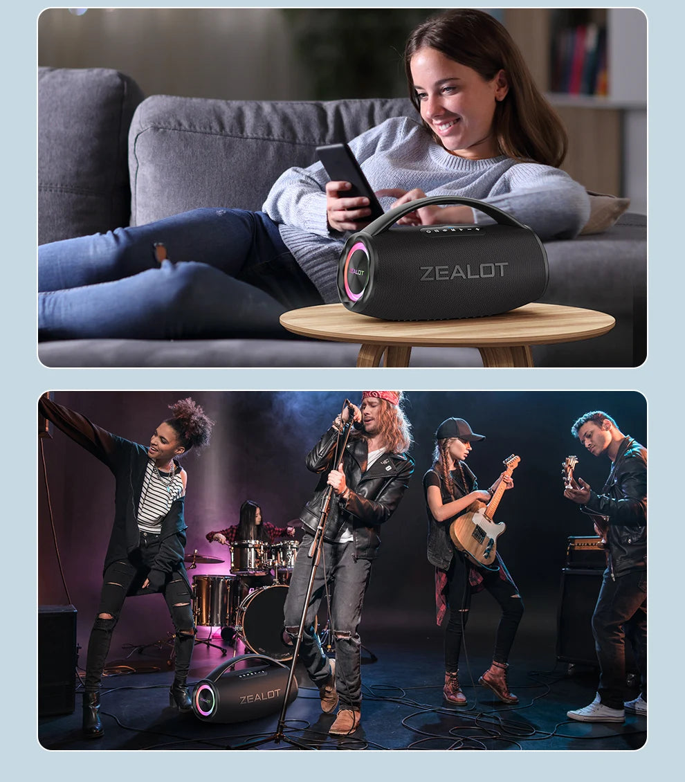 ZEALOT S97 80W Bluetooth Party Speaker — 16,000mAh, IPX6 Waterproof, RGB Lights & 360° Stereo