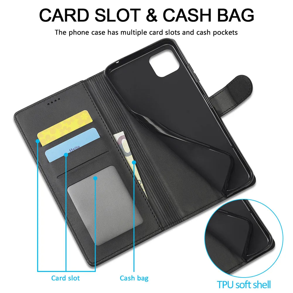 Samsung Galaxy A03 Leather Wallet Flip Case – Magnetic, Card Holder, Luxury Cover