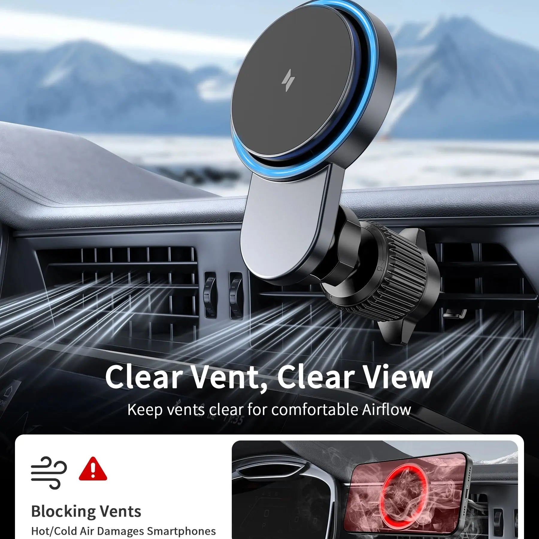 MagSafe Magnetic Car Charger with Cooling Fan — 15W Fast Wireless Charging Vent Mount