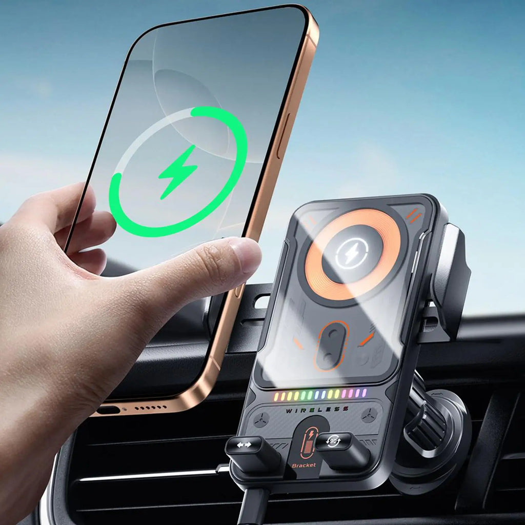 15W Wireless Car Charger Mount — Auto-Clamp, 360° Rotation & Air Vent Grip