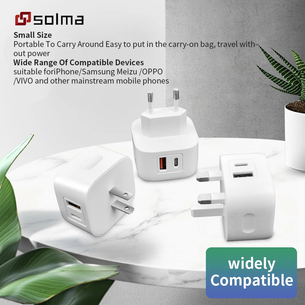 Compact USB-C + USB-A Wall Charger — 12W Portable Charging Adapter