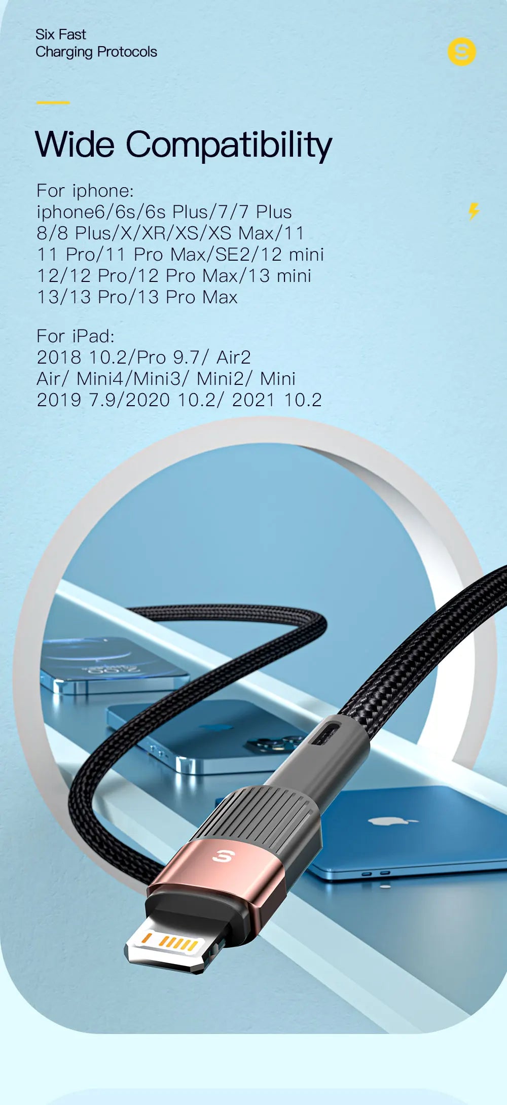2.4A USB-A to Lightning Fast Charge Cable | Nylon Braided | iPhone & iPad