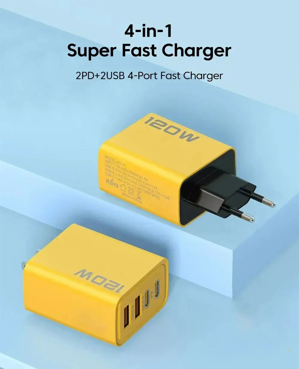 120W 4-Port USB-C Fast Charger — Charge 4 Devices at Once