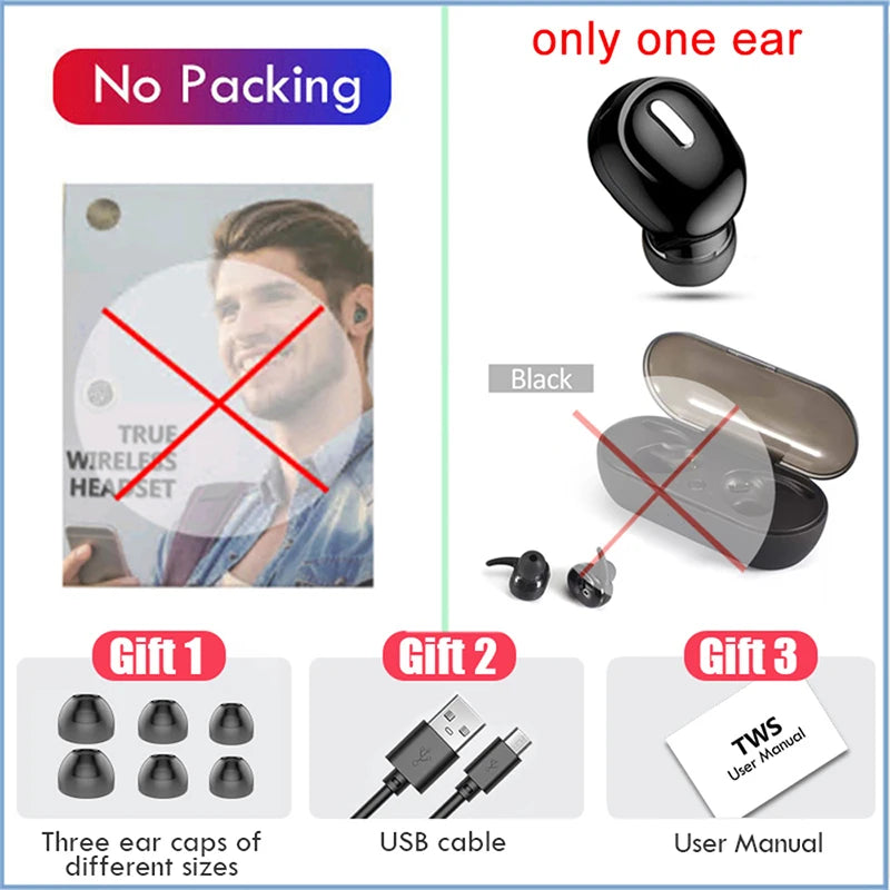 Wireless Bluetooth Earbuds – Single In-Ear Headset with Mic
