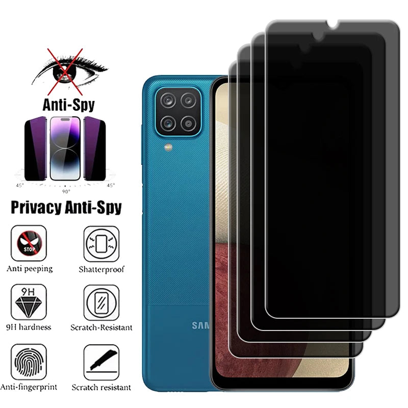 Samsung Galaxy A12 Screen Protector – 9H Tempered Glass, Anti-Spy Privacy, 4-Pack