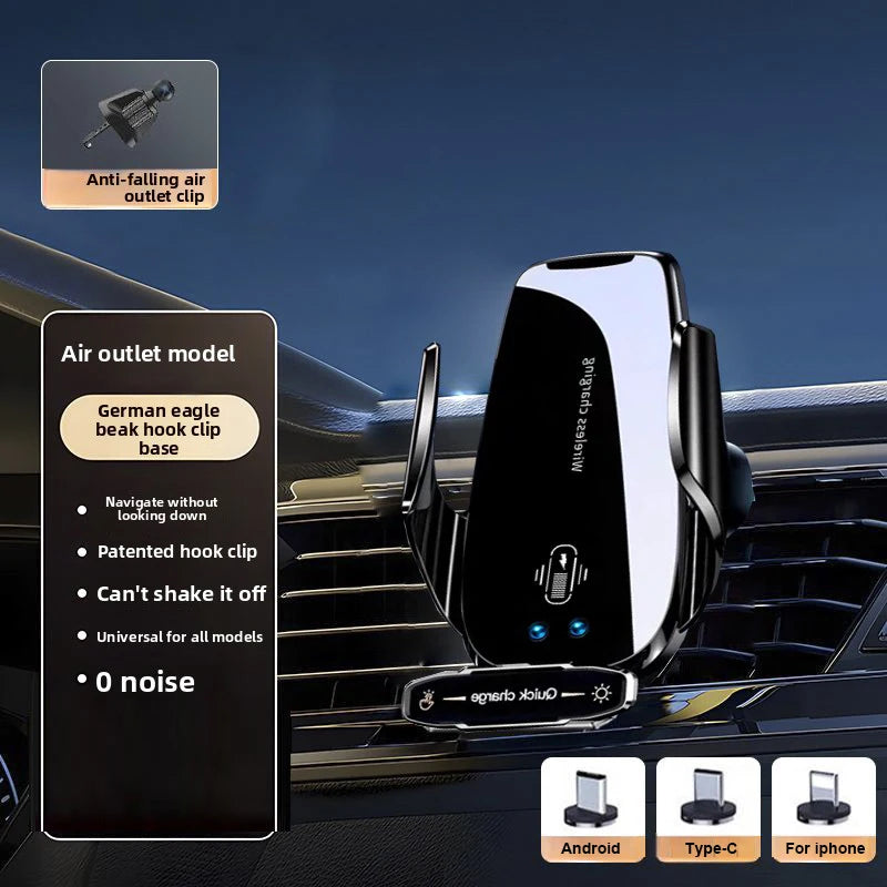 Universal Car Phone Holder — Wireless & Wired Charging for iPhone, Android & USB-C