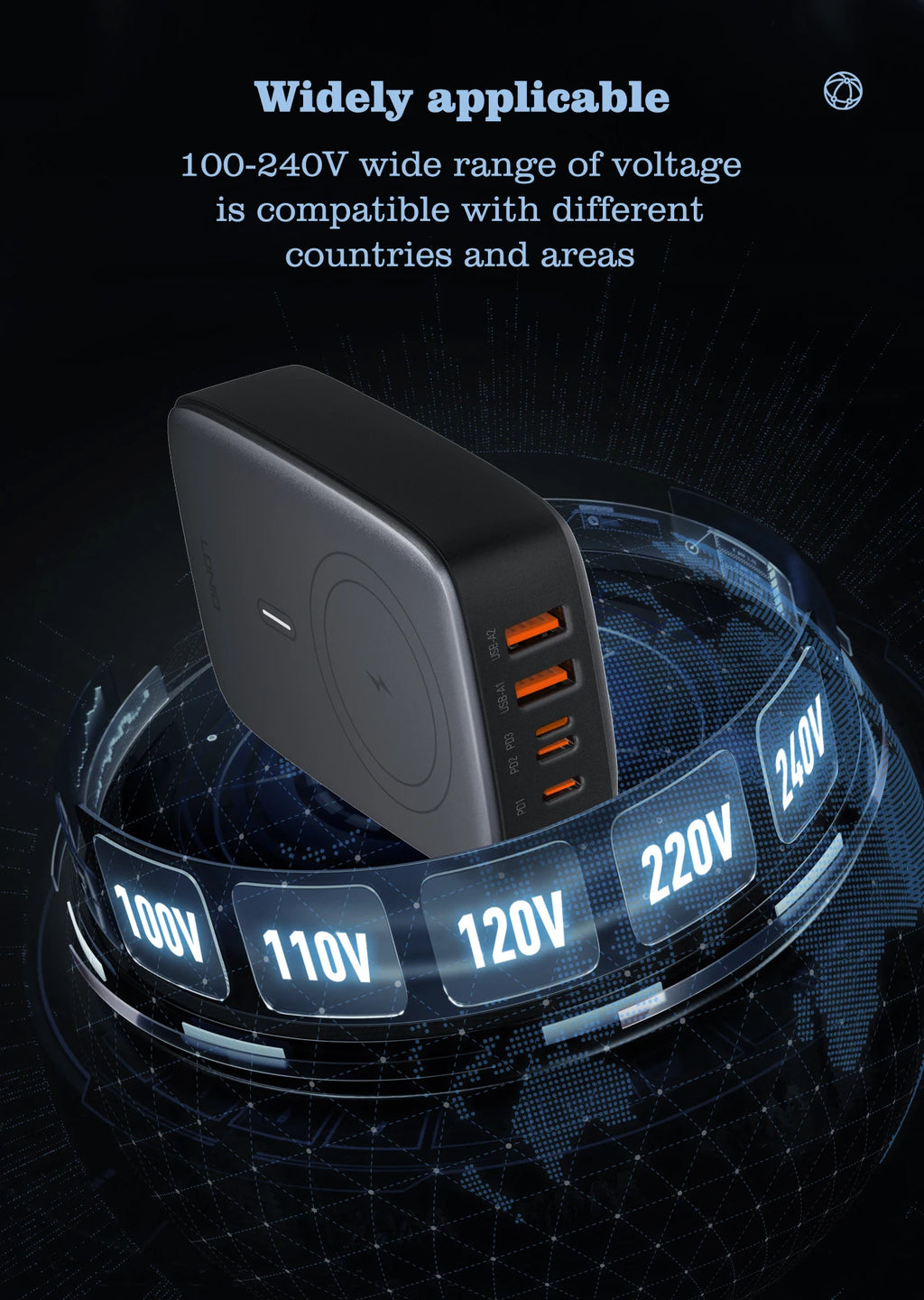 LDNIO 65W GaN 4-Port Fast Charger | USB-C & USB-A | US, UK & EU Plug