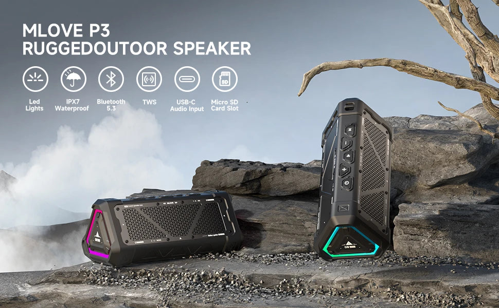 40W Outdoor Bluetooth Speaker – IPX7 Waterproof, RGB Lights, TWS, Micro SD, 12H Playtime