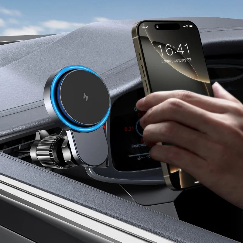 MagSafe Magnetic Car Charger with Cooling Fan — 15W Fast Wireless Charging Vent Mount