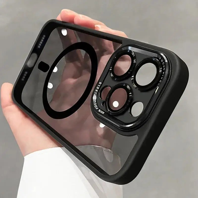 Magnetic Metal Lens Bumper Case for iPhone — Clear, Wireless Charge Compatible