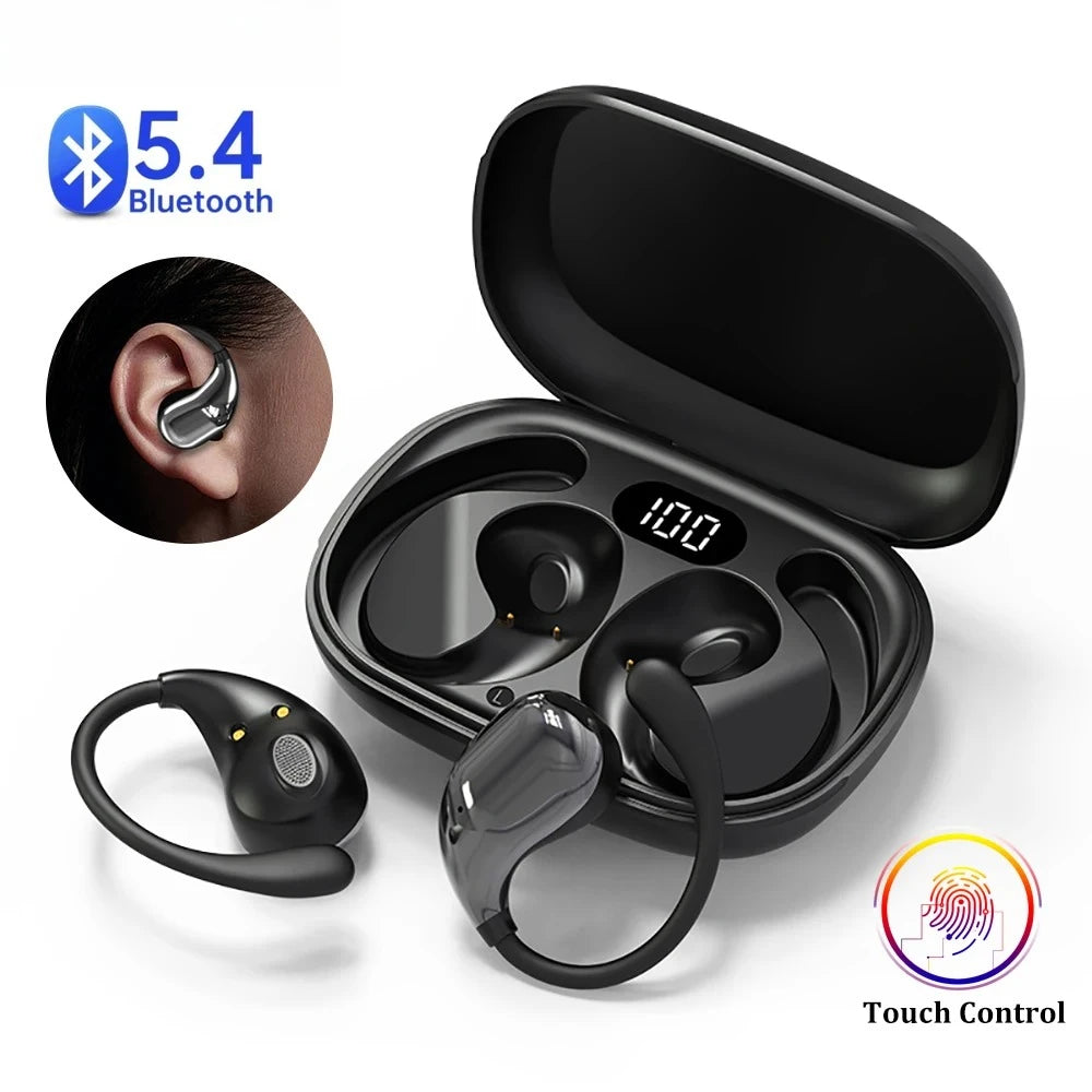 Bluetooth 5.4 Ear Hook Earbuds – HiFi Stereo, ANC, LED Display, Touch Control