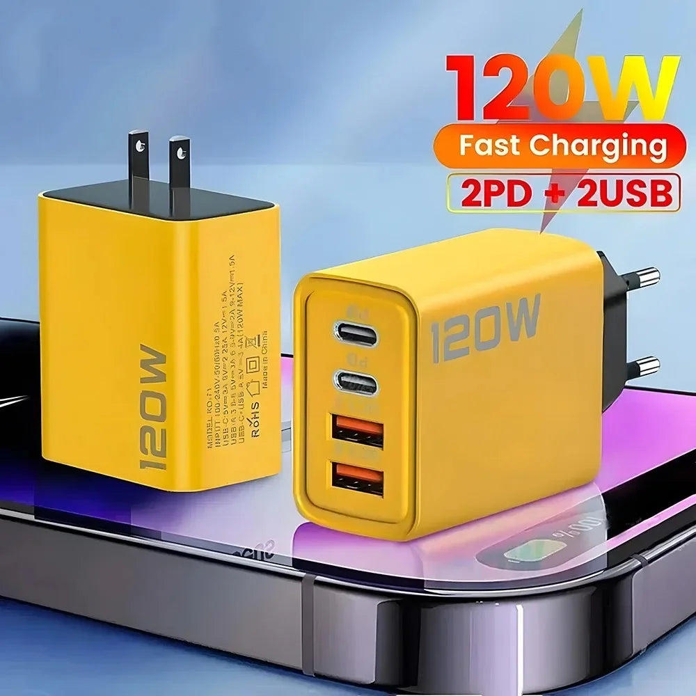 120W 4-Port USB-C Fast Charger | USB-C & USB-A | US, EU & UK Plug
