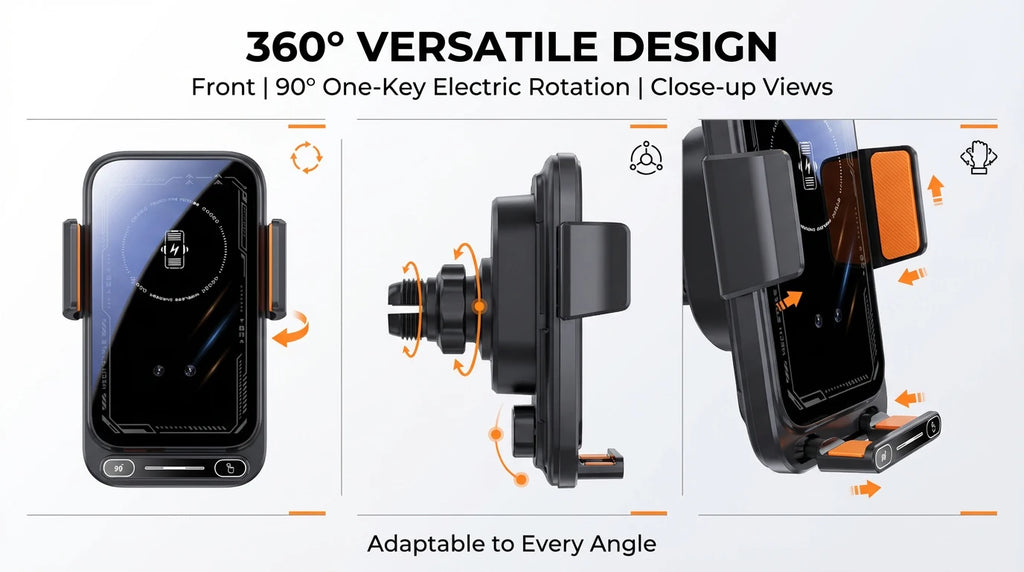 Smart Auto-Sensing Car Phone Mount — 15W Wireless Charging, One-Touch Release & 90° Rotation