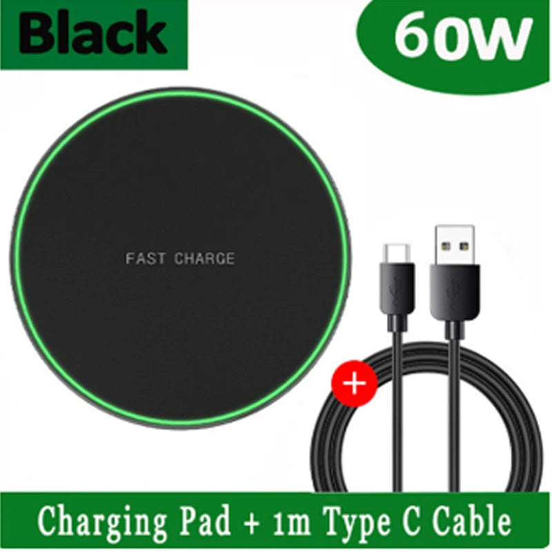 60W Fast Wireless Charging Pad — Universal, Slim & Case-Friendly