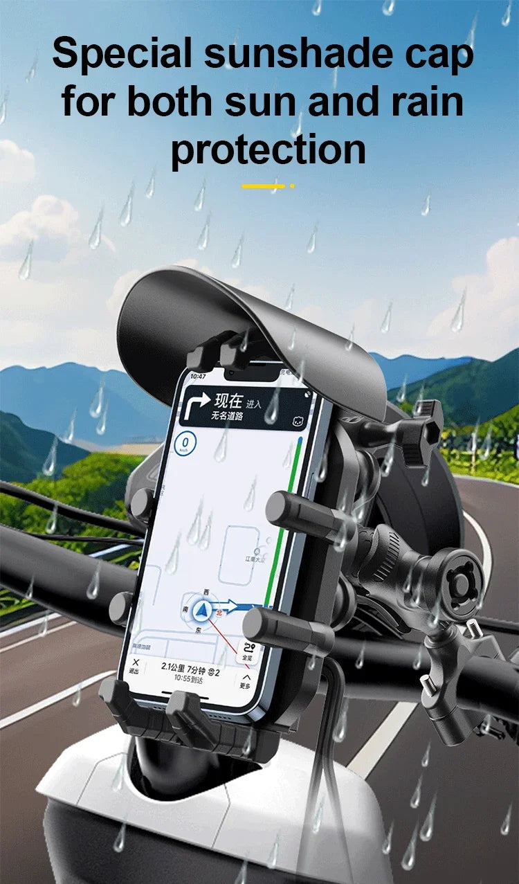 Motorcycle & Bike Phone Mount — 15W Wireless + 30W USB-C Fast Charging, 360° Rotation