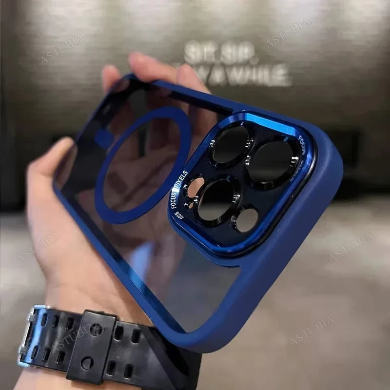Magnetic Metal Lens Bumper Case for iPhone — Clear, Wireless Charge Compatible