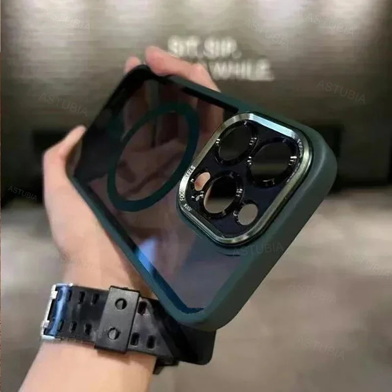 Magnetic Metal Lens Bumper Case for iPhone — Clear, Wireless Charge Compatible
