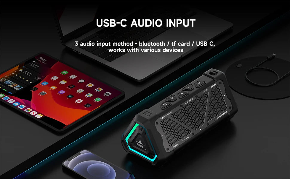 40W Outdoor Bluetooth Speaker – IPX7 Waterproof, RGB Lights, TWS, Micro SD, 12H Playtime