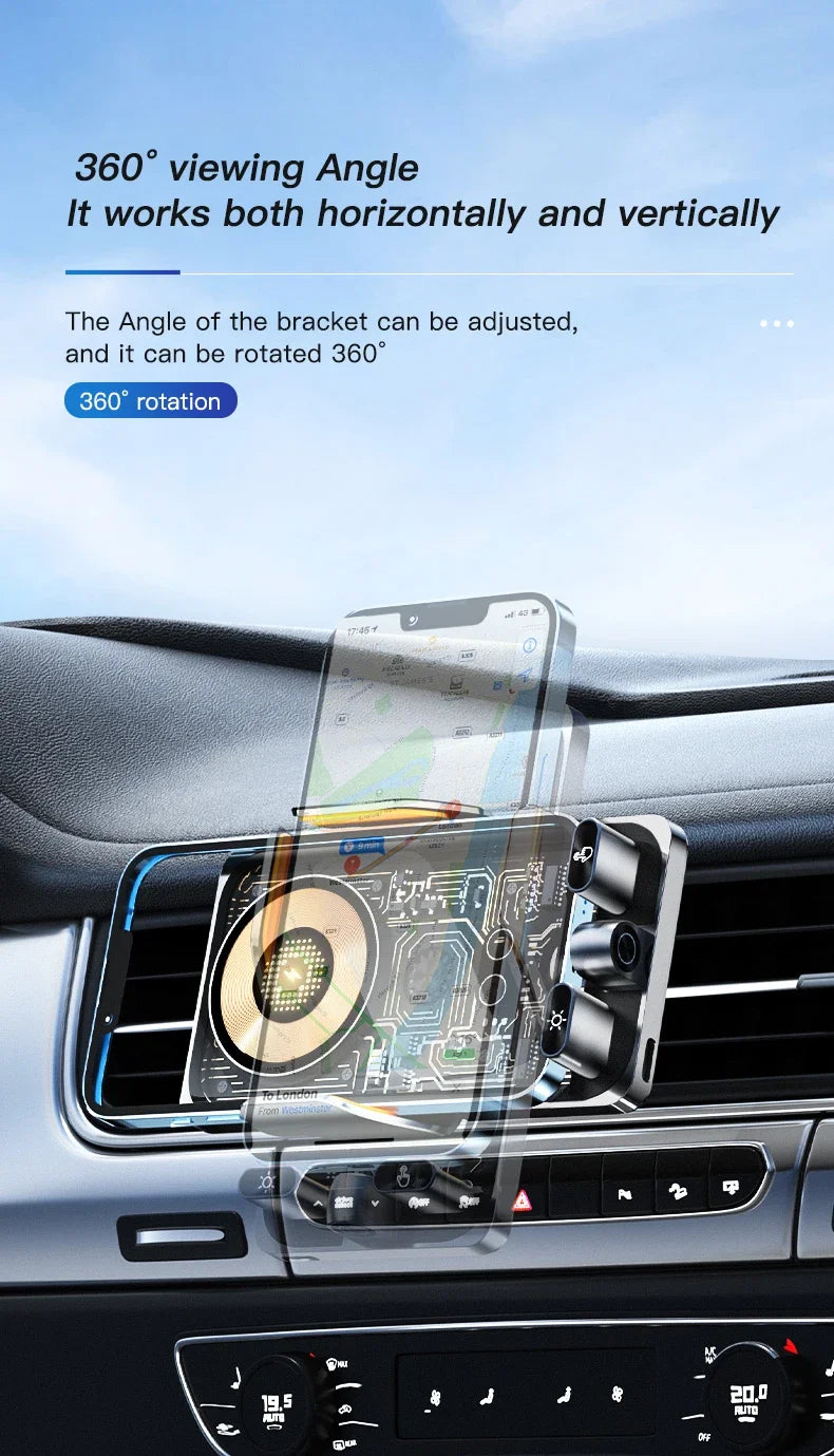 66W Smart Wireless Car Charger & Auto-Clamping Phone Holder