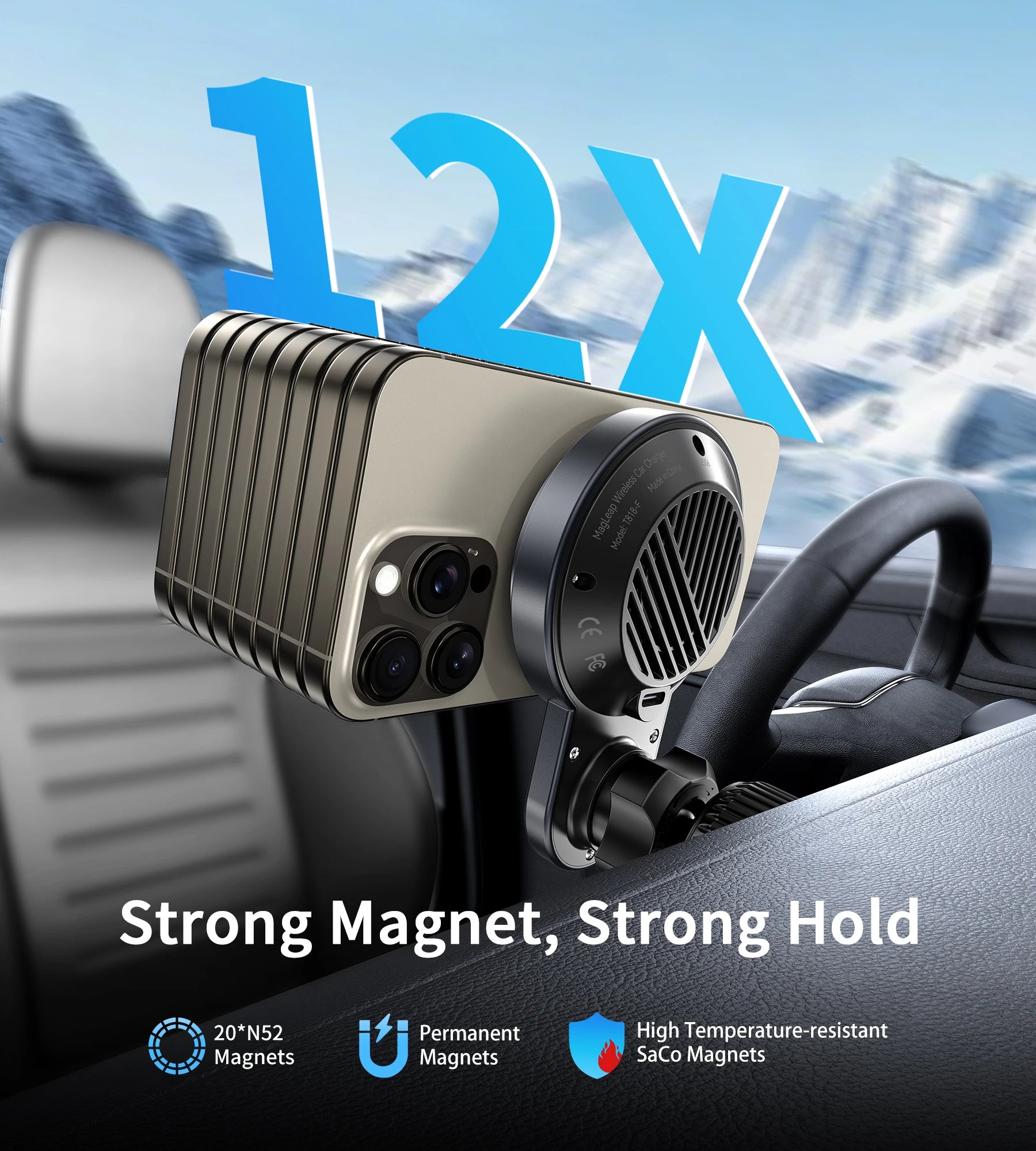 MagSafe Magnetic Car Charger with Cooling Fan — 15W Fast Wireless Charging Vent Mount