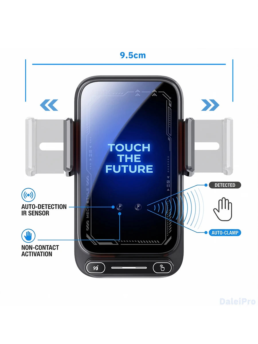 Smart Auto-Sensing Car Phone Mount — 15W Wireless Charging, One-Touch Release & 90° Rotation