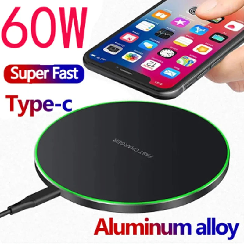 60W Fast Wireless Charging Pad — Universal, Slim & Case-Friendly