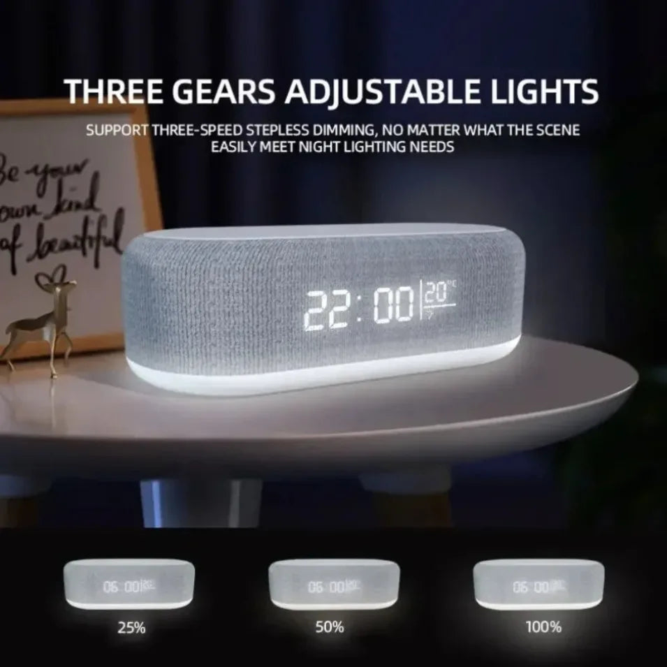 5-in-1 Wireless Charging Dock — Alarm Clock, Night Light & Thermometer