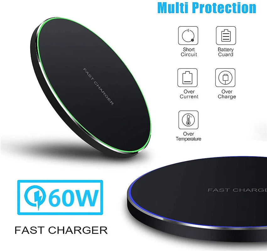 60W Fast Wireless Charging Pad — Universal, Slim & Case-Friendly