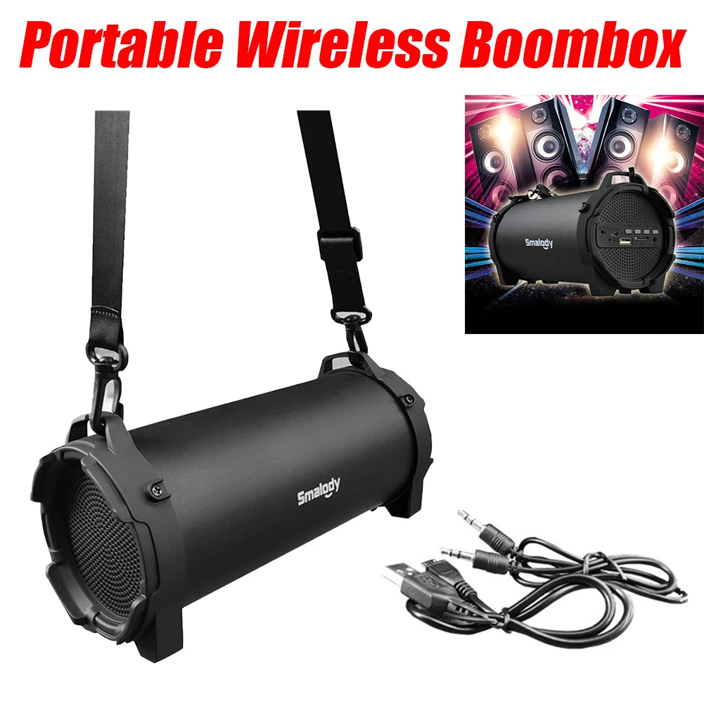 Portable Bluetooth Boombox Speaker — 8W, FM Radio, AUX & TF Card, 5-Hour Playtime