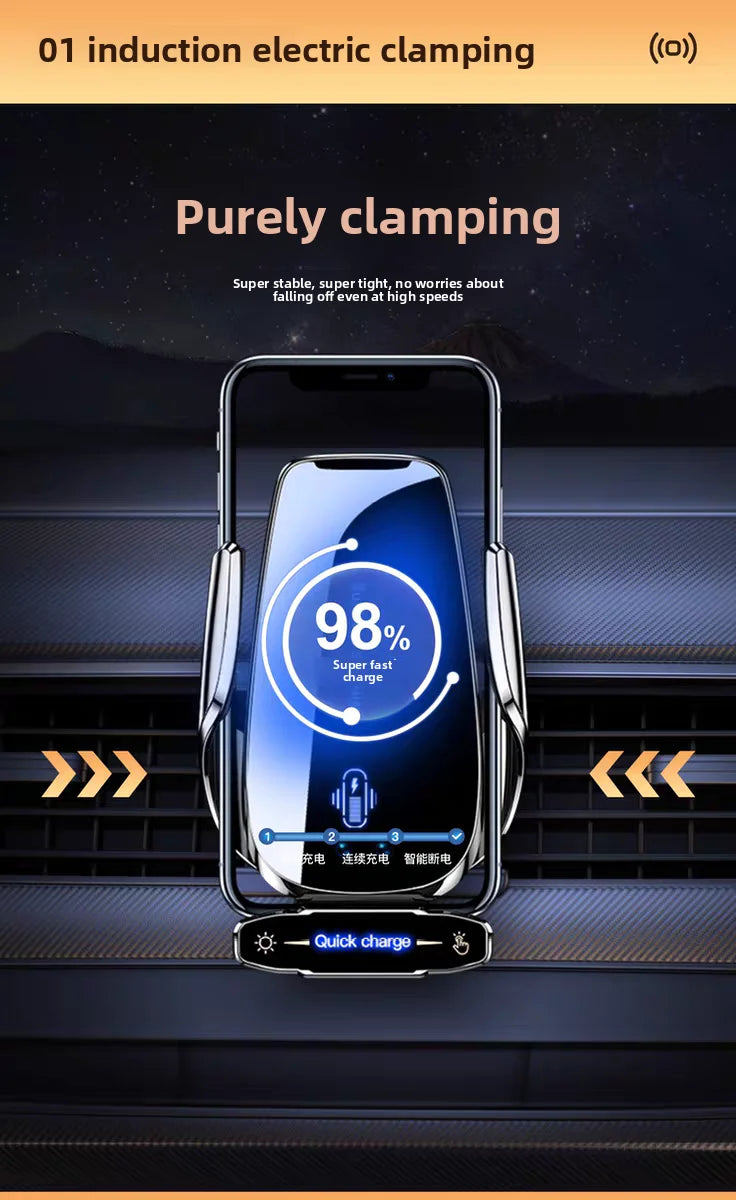 Universal Car Phone Holder — Wireless & Wired Charging for iPhone, Android & USB-C