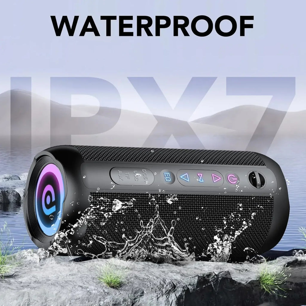 30W Portable Bluetooth Speaker – Deep Bass, RGB Lights, IPX7 Waterproof, 30H Playtime