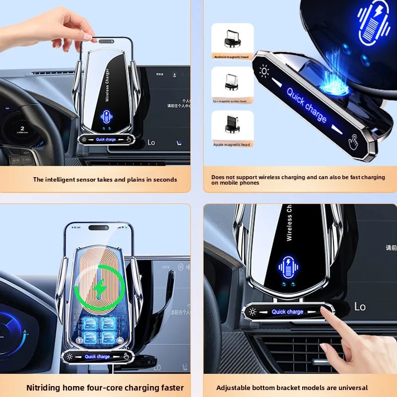 Universal Car Phone Holder — Wireless & Wired Charging for iPhone, Android & USB-C