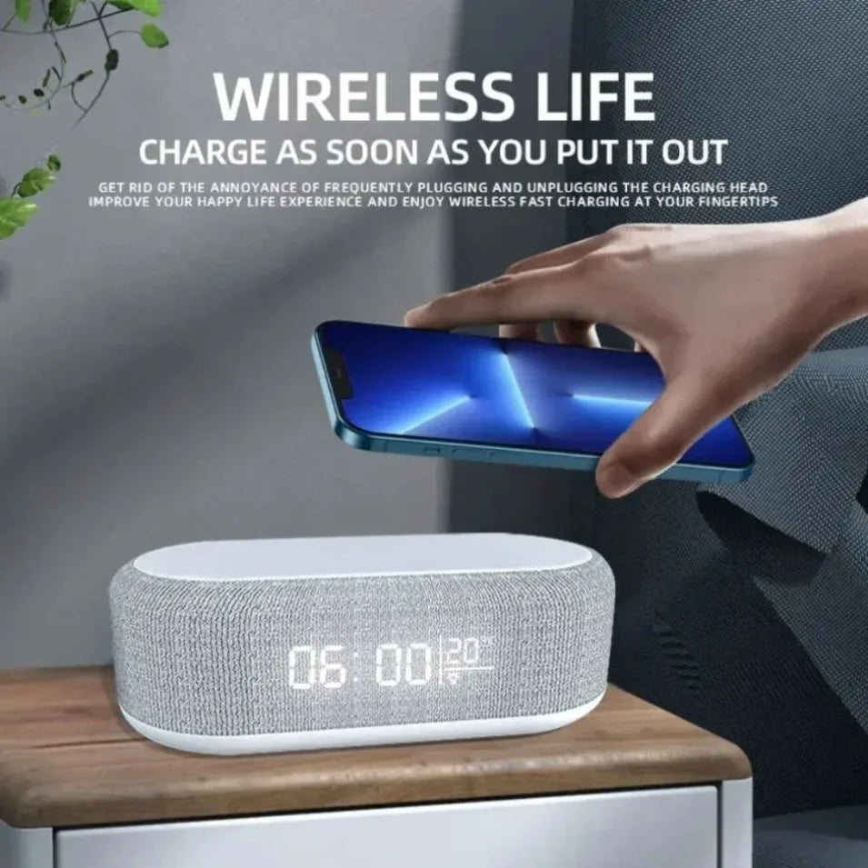 5-in-1 Wireless Charging Dock — Alarm Clock, Night Light & Thermometer
