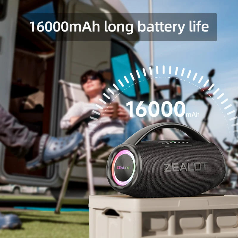 ZEALOT S97 80W Bluetooth Party Speaker — 16,000mAh, IPX6 Waterproof, RGB Lights & 360° Stereo